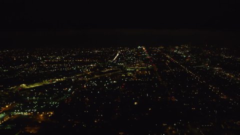 Aerial view of big city on a clear night in Los Angeles, California. Shot on 4K RED camera.