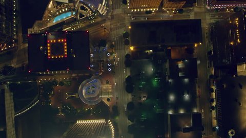 Aerial view of downtown city on a clear night in Los Angeles, California. Shot on 4K RED camera.