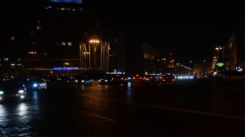Kyiv, Ukraine - November 06, 2018: City traffic lights. Blurred view