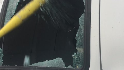 With audio vandalism of car with baseball bat breaking window glass with several failed attempts at beginning. 