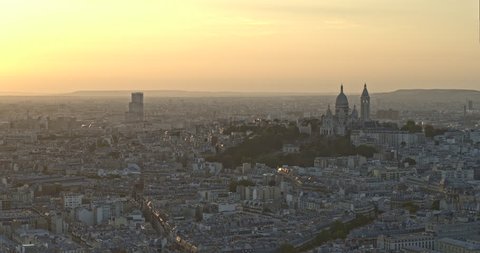 France Paris Aerial v35 Slow panning cityscape view with Basilica and Montmartre detail 8/18