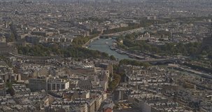 France Paris Aerial v16 Panoramic cityscape from Right Bank to Left Bank near Pont d\xD5Elena, Eiffel Tower 8/18