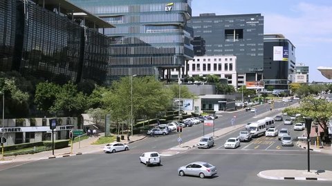 Johannesburg, South Africa, 5 November - 2018: Panning shot of buildings in city center. 