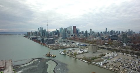 Aerial of Toronto Skyline from Industrial Lakeshore
