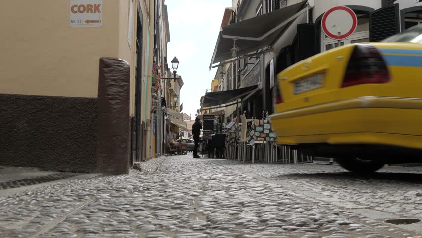 Restaurants in old town cobbled street in Funchal, Madeira, Portugal, Atlantic, Europe