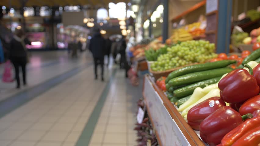 Shot of produce stalls in Market, Budapest, Hungary, Europe