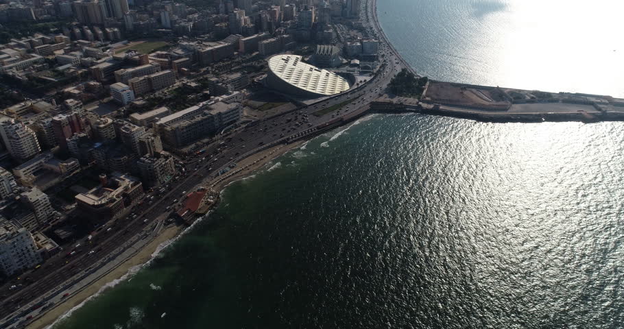 Aerial Drone shot over Egypt Alexandria city Bibliotheca Alexandrina