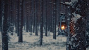 Woman with old lantern walking in snow covered wild forest in winter - Powered by Shutterstock - Get 15% off with code: PIKWIZARD15