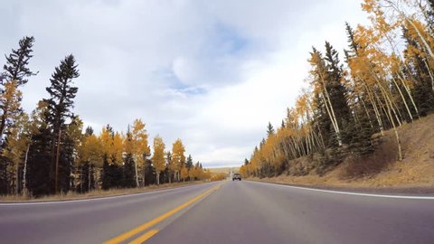 Colorado Springs, Colorado, USA-October 6, 2018 - Driving on mountain highway 67 to Colorado Springs in Autumn.