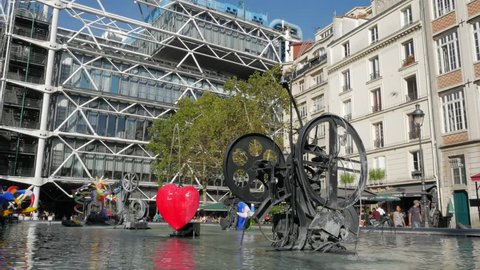 Paris, France - September 2018. Stravinsky Fountain - Fontaine Stravinsky at the Centre Georges Pompidou, Place Georges-Pompidou, 4th arrondissement, Paris, France
