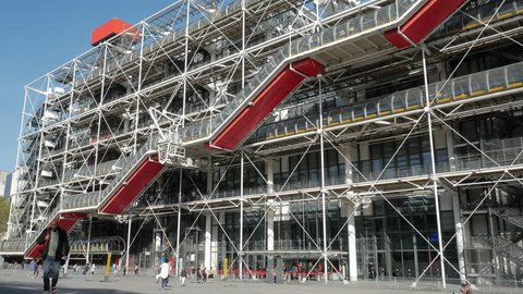 Paris, France - September 2018. People visiting the Centre Georges Pompidou - Centre Pompidou building, Place Georges-Pompidou, 4th arrondissement, Paris, France