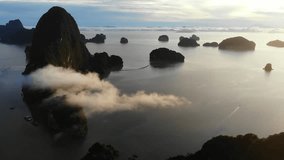 Landscape of sunrise Samet Nangchee view point of Phang nga ,Thailand,Aerial view from drone Video 4K