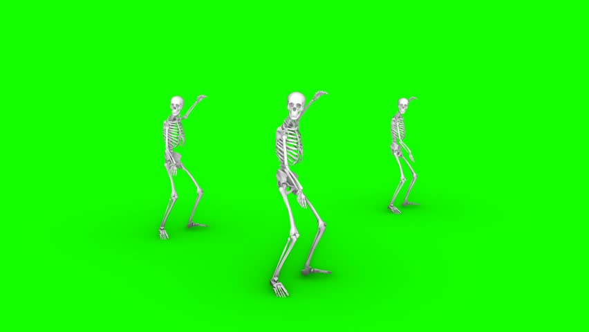 Three dancing skeletons on an isolated green background, seamless loop animation Royalty-Free Stock Footage #1019158018