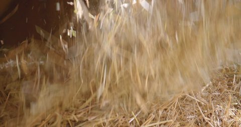 Hay falling on a haystack / Slow motion
