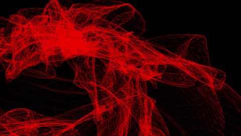 red abstract shape from a three-dimensional grid is slowly deforming on a black background. 3d rendering