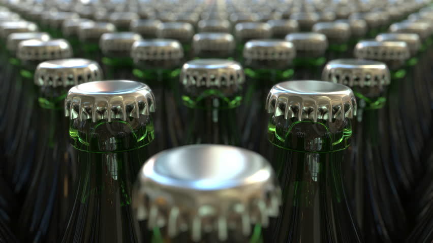 Green bottles with beer or soft drink. Loopable 3D animation Royalty-Free Stock Footage #1019178427
