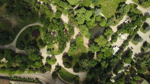 sunny day milan city park aerial down view panorama 4k italy