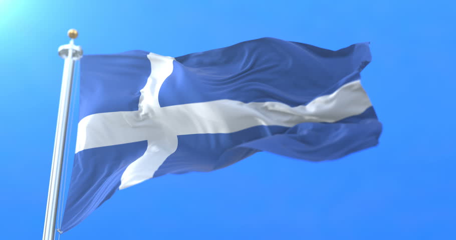 Flag of the scottish subarctic archipelago of Shetland in Scotland. Loop Royalty-Free Stock Footage #1019199676