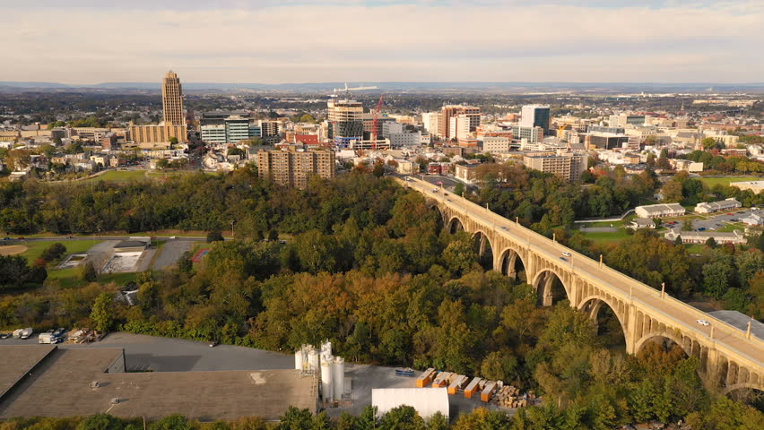 Aerial View Downtown Allentown PA City Center Bridge