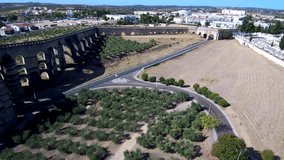 Portugal.Aqueduct of Amoreira in Elvas from the air. 4k Drone Video