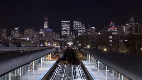 Time Lapse of Public Trains at Night in 4K (zoom out)