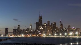 Time Lapse of the Chicago Skyline at Sunrise in 4K (zoom out)