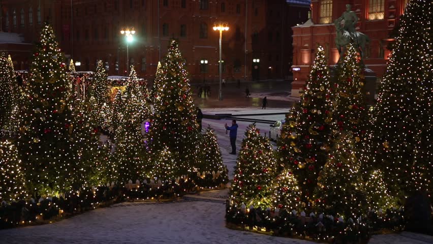 Moscow, Russia - January, 2018: Manezh square in Moscow city decorated for New Year and christmas | Shutterstock HD Video #1019217604