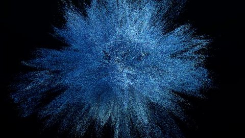 Colorful powder explosion on black background - Colorful powder / particles. CG Animation 3d, acceleration of speed at the end.
