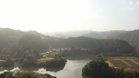 Aerial view of Lake Kameyama in the morning in Chiba Prefecture, Japan.