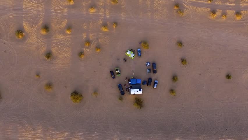 Top down view of camp in the desert