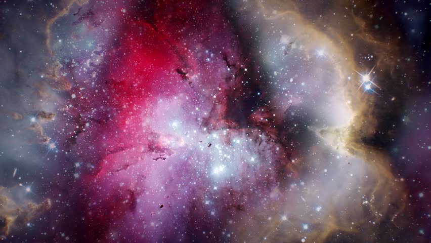 Flying in space through stars and gas cloud Cosmic nebulas 4K, star fields in outer space, suitable for scientific presentations and sci-fi projects 