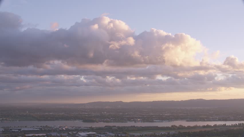 Aerial view over Oregon USA at sunset and clouds