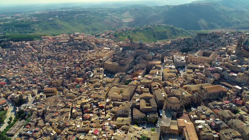 Aerial. Caltagirone  is a town and commune in the Metropolitan City of Catania, on the island of Sicily, southern Italy.