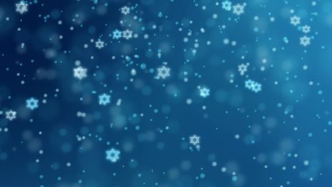 Abstract blue background with falling glittering bokeh lights and Jewish stars. HD Israeli animation for Jewish holidays Hannukah, Pesach, Rosh Hashanah, Purim.
