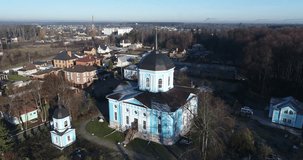 Birds sight video of The Church Of The Annunciation Of The Blessed Virgin in Polivanovo, Podolsk region, Russia