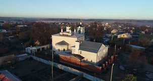 Aerial video of The Church of Saint Nikolas in Kuvekino, Podolsk region, Russia