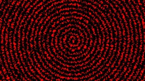 Red spiral zigzag waves spinning with a seamless loop rotation black background video clip
