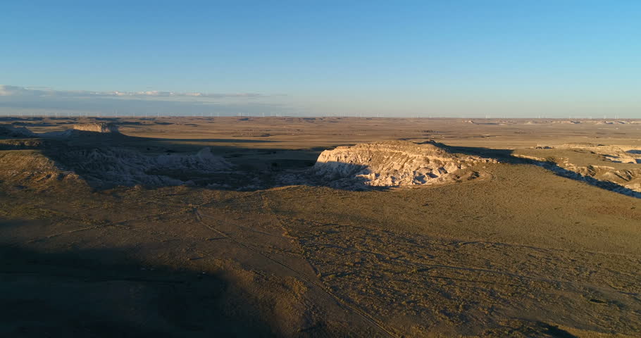 Aerial over buttes in grasslands of Colorado