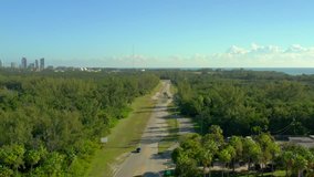 Aerial video entrance to Virginia Key Miami Florida
