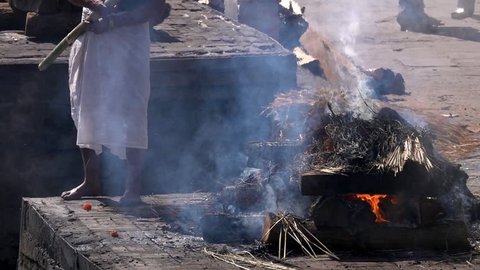 Human Cremation Ceremony in Pashupatinath Temple, Kathmandu, Nepal