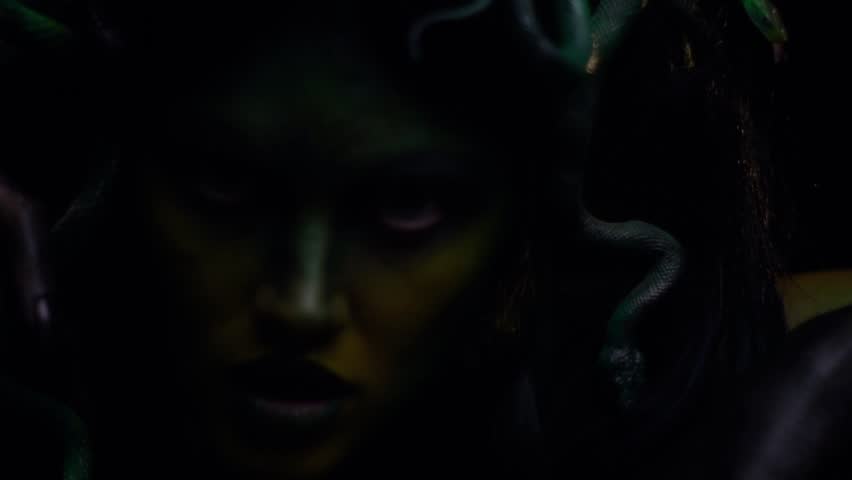 Slowly moving Medusa Gorgon, legend and myth, ancient Greece