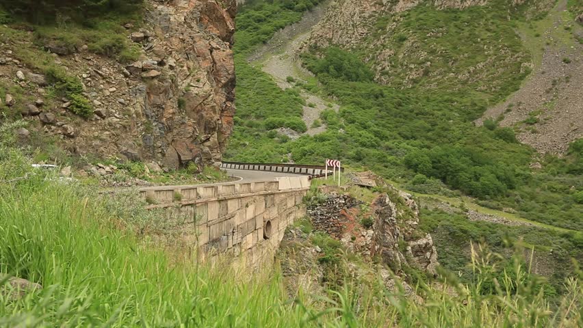 Georgian Military Road. Car travel in Georgia. Incredible beauty of the mountain.