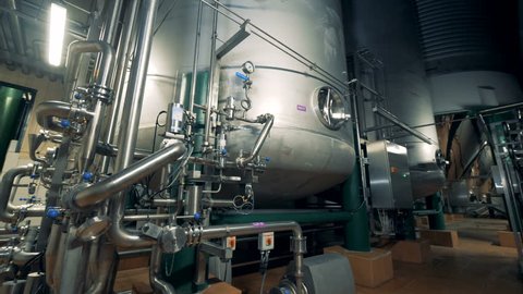 Downside view of massive industrial brewing canisters 