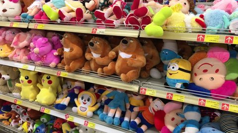 VUNG TAU, VIETNAM - NOVEMBER 7, 2017: Soft toys for kids at Lottemart supermarket. Lotte Mart is a division of the Lotte Co., Ltd. which sells food and shopping services in South Korea and Japan.