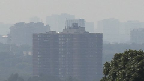 Toronto, Ontario, Canada August 2018 Smog and haze over Toronto in severe summer heatwave