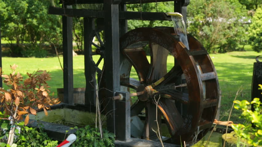 Water Wheel As Decoration Stock Footage, Garden Water Wheel