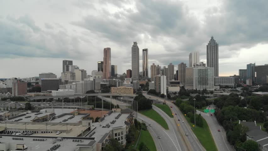 Aerial View of Atlanta Downtown Skyline from Jackson Street Bridge