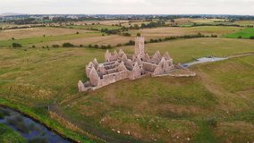 An aerial view of Ross Errilly Friary. Founded in 1351 and situated near Headford in County Galway, it is one of the best-preserved medieval monastic sites in in Ireland.