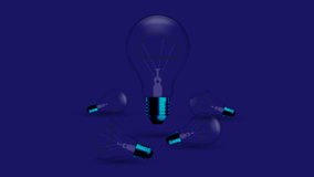 Cloud icon symbol Incandescent light bulb blink switch on set Connection concept glow in blue gradient background seamless looping animation 4K, with copy space
