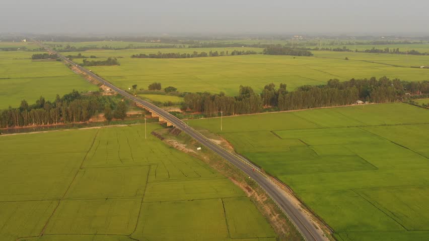 Chau Doc/An Giang/Vietnam-October 2018: Top view rice field in Chau Doc, An Giang in the flood season rise from beautiful view. This is the largest granary Mekong Delta and the pride of Vietnam.